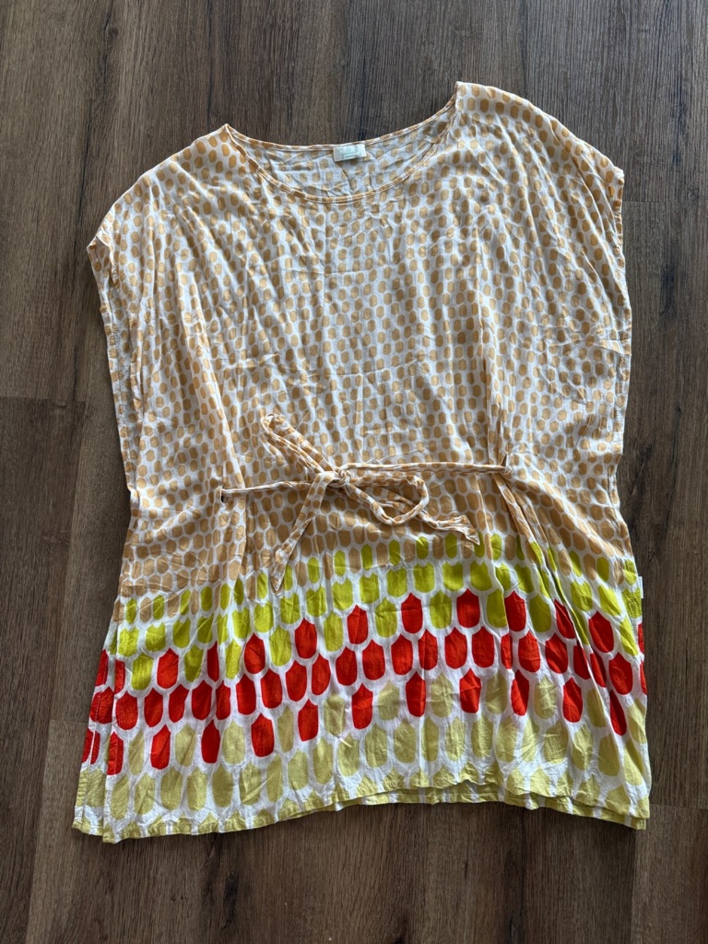 Gillia Multicolor Printed Tie-Waist Tunic - Beige, Yellow & Red